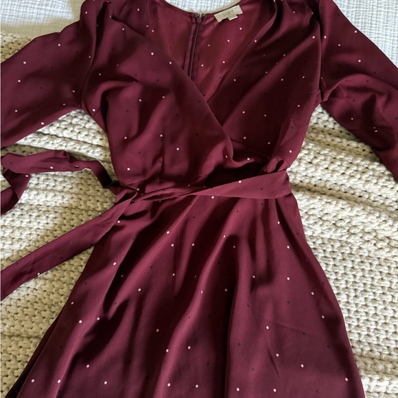 LOFT size 8 Red Wrap Tie Front Sundress Long Sleeve - Picture 2 of 6